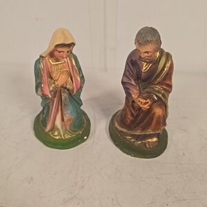 Columbia Statuary Church Nativity Vtg MARY & JOSEPH‎ Chalkware 2 pc